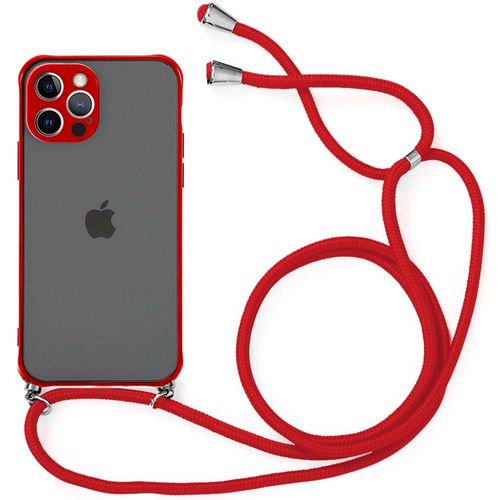 Coque Pour Iphone 12 Pro Max (6.7'') Rigide Dure Givrée Protection Anti-Choc Couleur Vive Inclu Chaîne De Portable Rouge