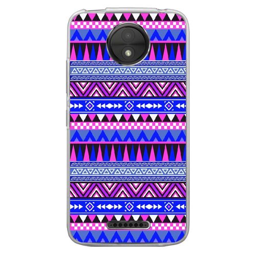 Coque souple pour Motorola Moto C Plus avec impression Motifs aztèque bleu et v