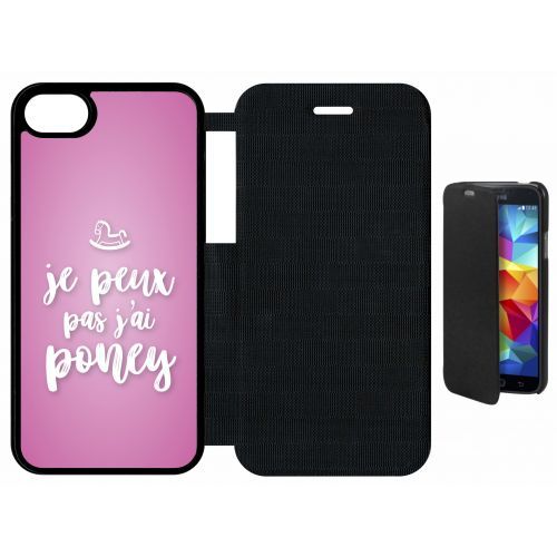 Etui A Flip Flap - Je Peux Pas Jai Poney Fond Rose Pale - Compatible Avec Apple Iphone 8 - Plastique - Bord Noir