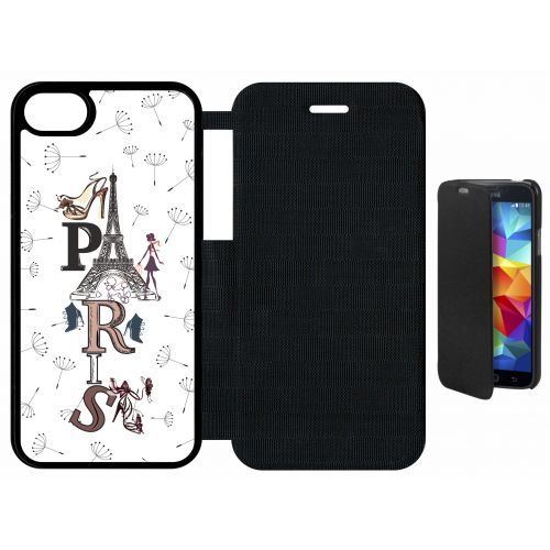 Etui A Flip Flap - Paris Fond Blanc - Compatible Avec Apple Iphone 8 - Plastique - Bord Noir