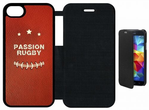 Etui A Flip Flap - Passion Rugby - Compatible Avec Apple Iphone 8 - Plastique - Bord Noir