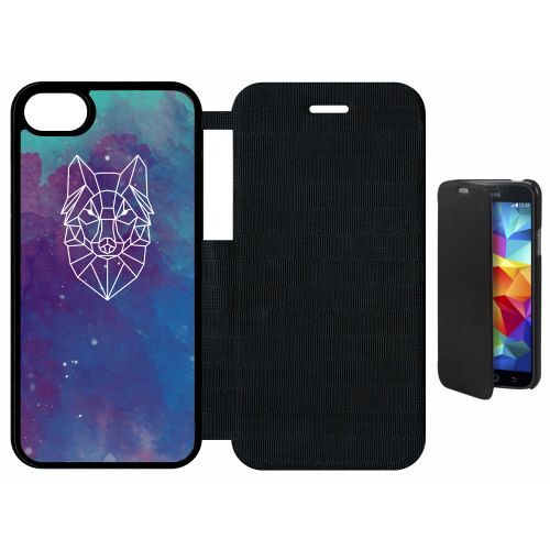 Etui A Flip Flap - Hyper Animals Space Loup - Compatible Avec Apple Iphone 8 - Plastique - Bord Noir