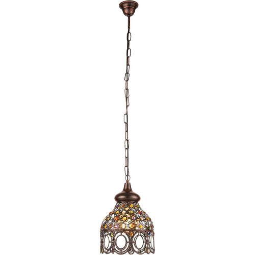 Suspension Luminaire Jadida,Lustre Suspendu Vintage Et Orientale,Lampe De Salon Et De Salle À Manger En Acier Aspect Cuivre Antique Et Verre Coloré,Douille E27,Ø 22 Cm