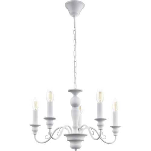 Suspension Luminaire Caposile À 5 Lampes,Lustre Suspendu Au Style Vintage,Campagnard Et Shabby Chic,Luminaire Salon Et Salle À Manger En Acier Blanc,Douille E14
