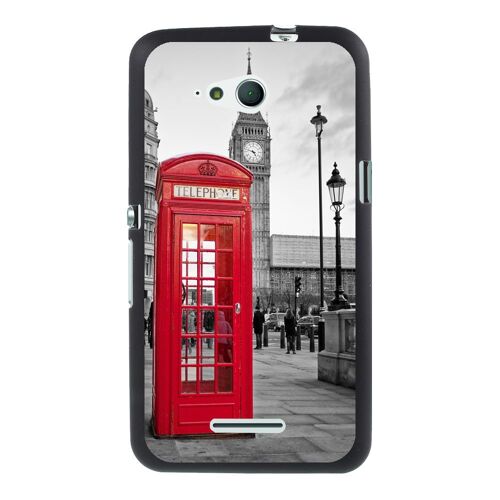 Coque Souple en gel noir pour Sony Xperia E4g avec impression Motifs cabine tél
