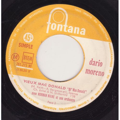 45 Trs Juke Box  Vieux Mac Donald  / Le Dos Dans L'herbe