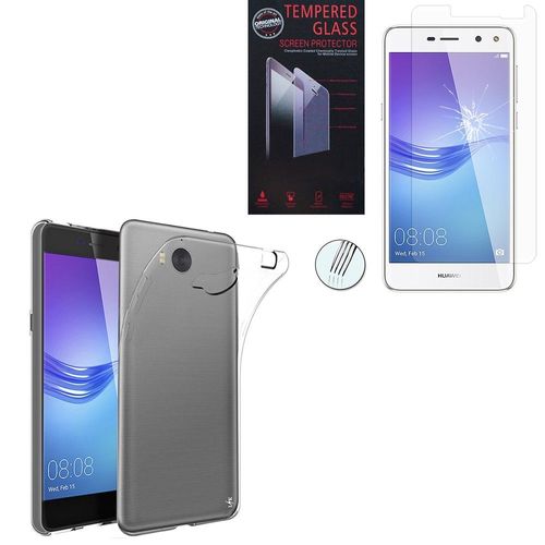 Coque Silicone Pour Huawei Y6 (2017) 5.0" Gel Ultraslim Et Ajustement Parfait - Transparent+ 1 Film Verre Trempé