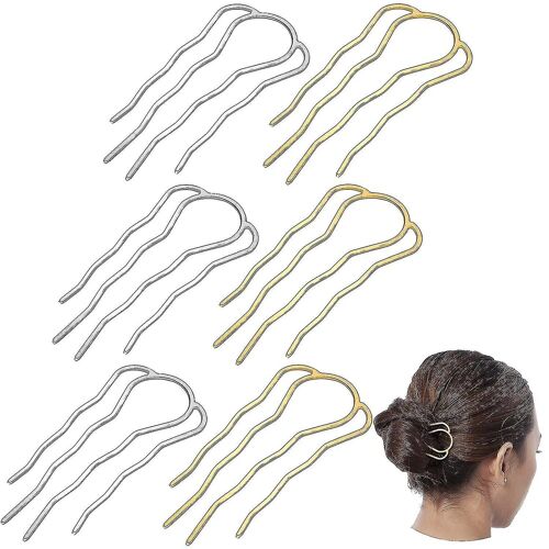 6 Pièces 87 Mm Fourchette À Cheveux Clip Stick Hair Side Peigne Hairpin Hair Bun Updo Hair Sticks Alloy 4 Bong Hair Pins Clips Grips Pour Femmes Coiffure To