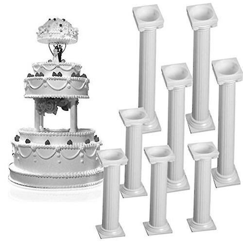 8pcs / set White Small + grand piliers de gâteau en plastique, support de piliers de gâteau de mariage, fondant support de gâteau Mol