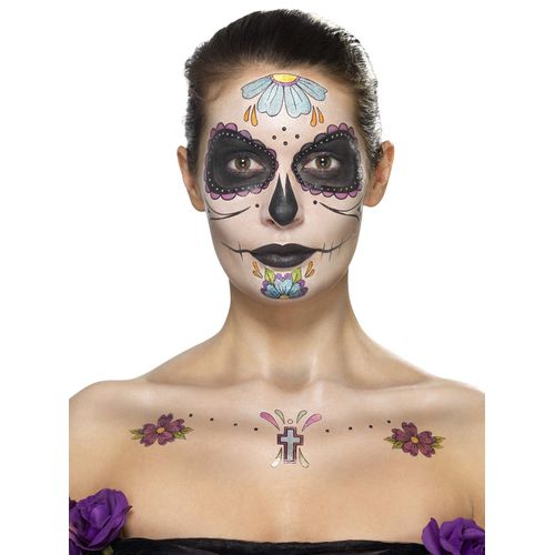Kit Maquillage Fleurs Bleues Femme Dia De Los Muertos Taille Unique