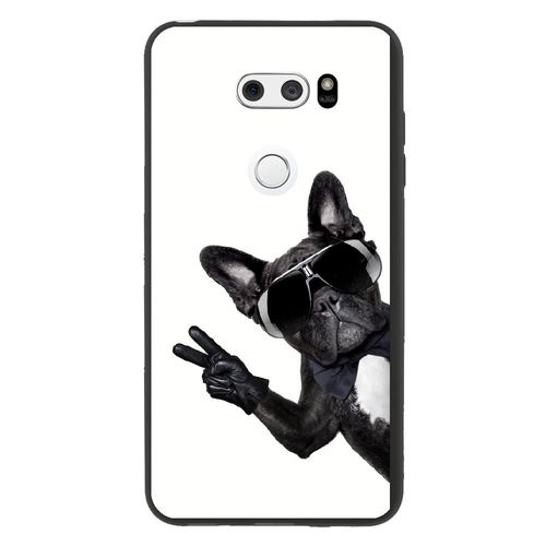 Coque Souple Pour Lg V30 Avec Impression Motifs Chien À Lunettes Sur Fond Blanc