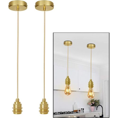 Subzonal-Lot De 2 Suspension Luminaire E27 Or, Métal Suspendue Douille De Lampe, Industriel Suspension En Métal Avec 120cm Réglable Câble Luminaire Éclairage Au Plafond Pour Îlot De Cuisine (Sans Amp