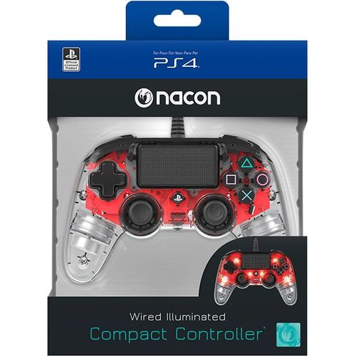 Manette Filaire Compacte Lumineuse Nacon Rouge Transparente Pour Ps4
