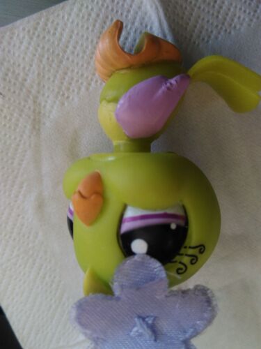 Figurine Littlest Petshop* Perroquet Rare Vert Anis Avec Sa Fleur Lavande Hasbro