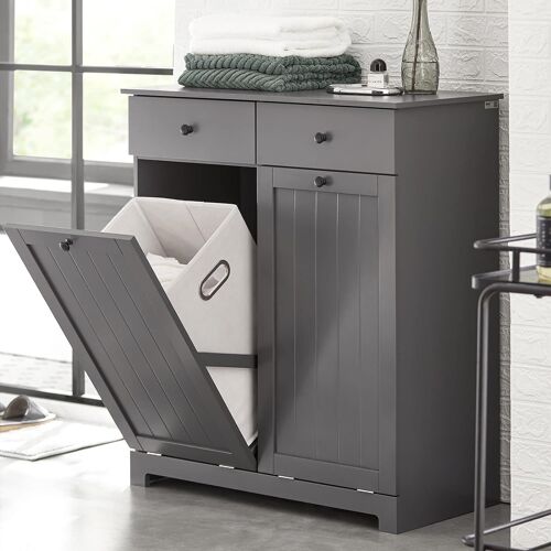 SoBuy BZR33-DG Meuble Bas de Salle de Bain Armoire Toilette avec 2 Tiroirs et 2 Paniers à Linge Meuble de Rangement L78xP38xH90cm ? Gris
