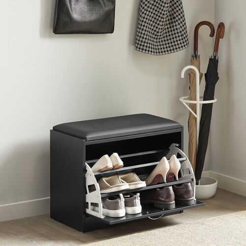 Sobuy Fsr16-Sch Banc Armoire À Chaussures 1 Abattant Avec Coussin Meuble D'Entrée Coffre Rangement Pour Chaussures Noir