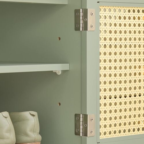 SoBuy FSR129-GR Banc de Rangement, Meuble Banc à Chaussures avec 3 Tiroirs, 1 Coussin Rembourré et 2 Portes Aspect Grille, 100x34x46 cm, Vert
