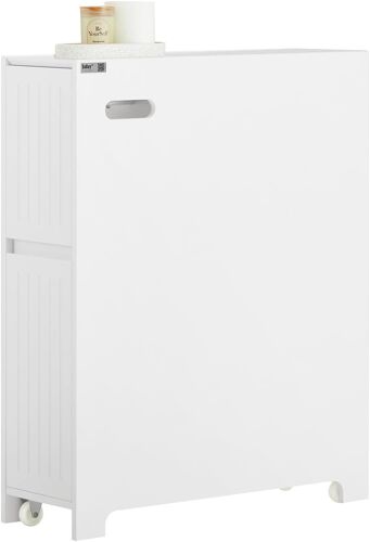 Sobuy Bzr111-W Armoire Wc Toilettes Compact, Meuble De Rangement Salle De Bain Étroit Avec 1 Porte Basculante, 2 Tiroirs Et Un 1 Compartiment Ouvert