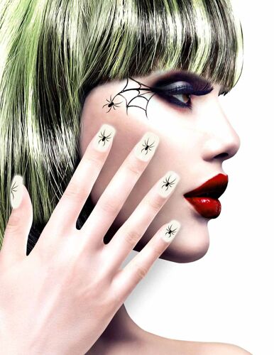 Faux Ongles Adhésifs Blancs Avec Araignées Femme Halloween Taille Unique 