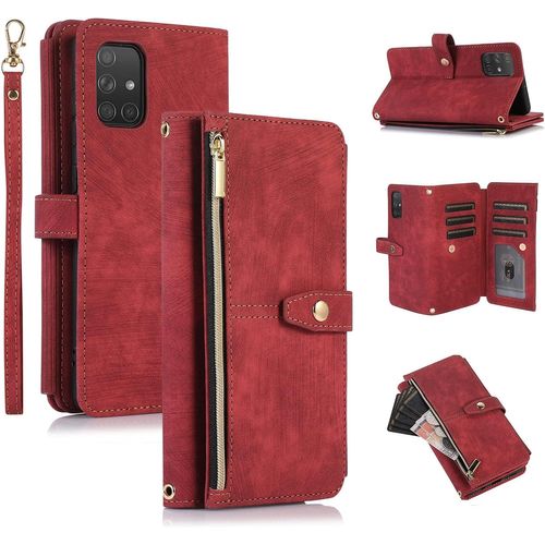 Etui Pour Samsung Galaxy S20 Fe 5g, Portefeuille Cuir Pu Retro Rabat Antichoc Housse Avec Dragonne Fentes Cartes Fonction Support Fermeture Magnetique - Vintage Rouge