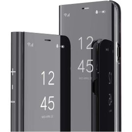 Realme 7 Miroir Housse Coque Etui A Rabat, Mirror Smart View Standing 360¡Ã Protecteur Etui Coque Pour Realme 7. Flip Mirror: Black