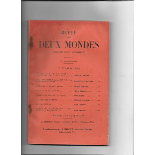 Revue Des Deux Mondes 1 Mars 1943