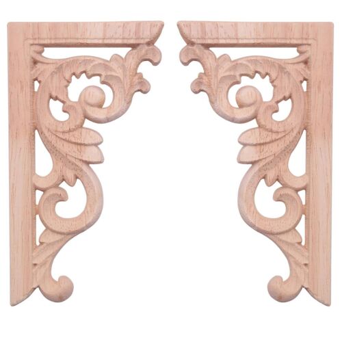 2 pcs gauche + droite (chaque 1 pcs) Vintage en bois sculpté coin Onlay meubles décoration murale cadre non peint