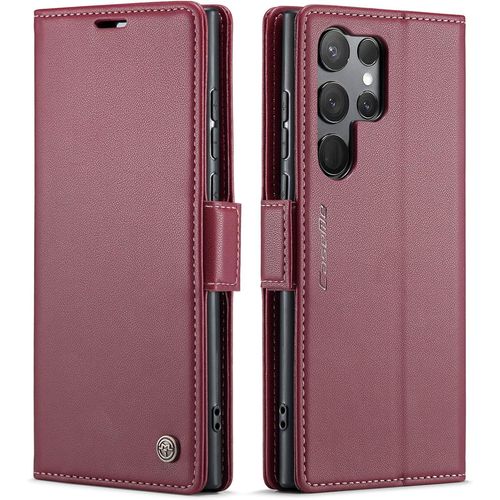 Coque Pour Samsung Galaxy S23 Ultra Etui Avec [Rfid Blocage], Housse En Premium Cuir Pochette Portefeuille Rabat Clapet Case Porte Carte Magnetique Etui Pour Samsung S23 Ultra - Bourgognet