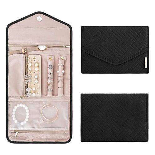 Boîte à bijoux pliable en rouleau, organisateur de bijoux de voyage, boîte à bijoux à fermeture éclair, boîtes portables pour boucles d'oreilles, collier, bague