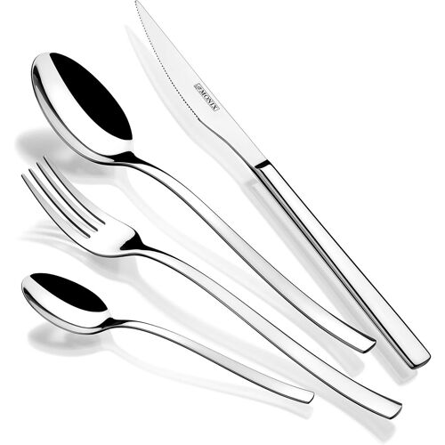 Vornixorsarlshopmonix Génova | Set De Couverts 24 Pièces Avec Couteau À Steak En Acier Inoxydable 18/10 Design Moderne Poli Ideal Épaisseur 2,5 Mm