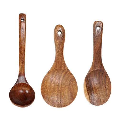 Spatule En Bois D'acacia, Cuillère À Riz, Cuillère À Soupe En Bois, Ustensiles De Cuisine Antiadhésifs, 3 Pièces