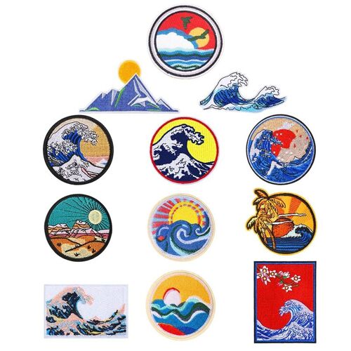 Badge brodé ondulé Kanagawa, 12 pièBadge brodé ondulé Kanagawa, 12 pièc