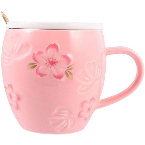 Promotion! Tasse À Café En Grès Rose, Ensemble De Tasses En Céramique, Mignon, Tasse À Thé, Cadeau D'anniversaire Avec Couvercle En Céramique, Cuillère 400m
