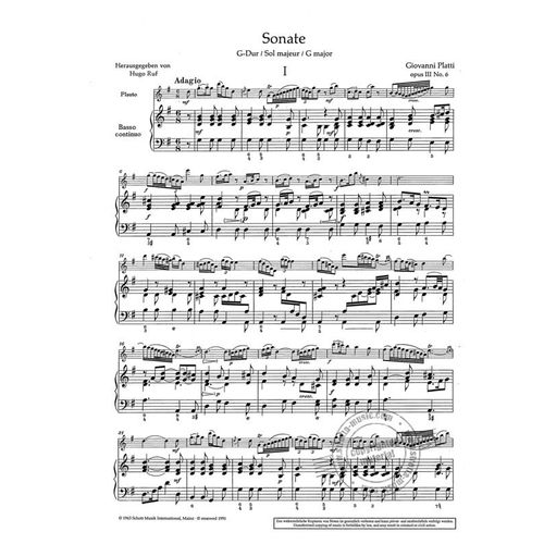 Giovanni Benedetto Platti Sonate G-Dur Op. 3/6 Flûte, Basse Continue