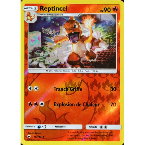 Carte Pokémon 19/147 Reptincel 90 Pv - Reverse Sl3 - Soleil Et Lune - Ombres Ardentes Neuf Fr