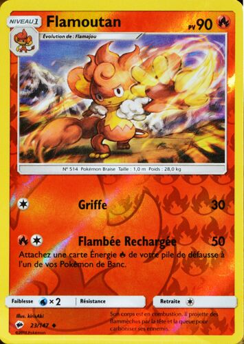 Carte Pokémon 23/147 Flamoutan 90 Pv - Reverse Sl3 - Soleil Et Lune - Ombres Ardentes Neuf Fr