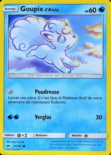 Carte Pokémon 27/147 Goupix D'alola 60 Pv Sl3 - Soleil Et Lune - Ombres Ardentes Neuf Fr