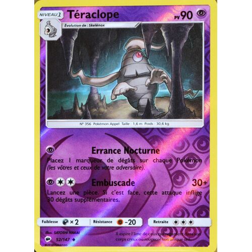 Carte Pokémon 52/147 Téraclope 90 Pv - Reverse Sl3 - Soleil Et Lune - Ombres Ardentes Neuf Fr