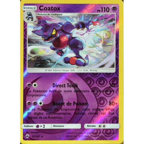 Carte Pokémon 55/147 Coatox 110 Pv - Reverse Sl3 - Soleil Et Lune - Ombres Ardentes Neuf Fr
