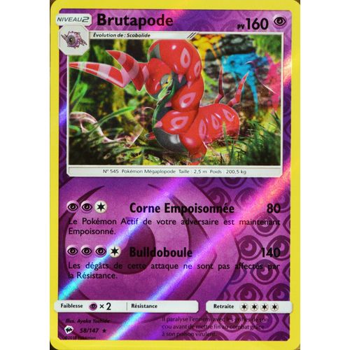 Carte Pokémon 58/147 Brutapode 160 Pv - Reverse Sl3 - Soleil Et Lune - Ombres Ardentes Neuf Fr