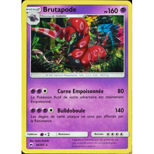 Carte Pokémon 58/147 Brutapode 160 Pv Sl3 - Soleil Et Lune - Ombres Ardentes Neuf Fr