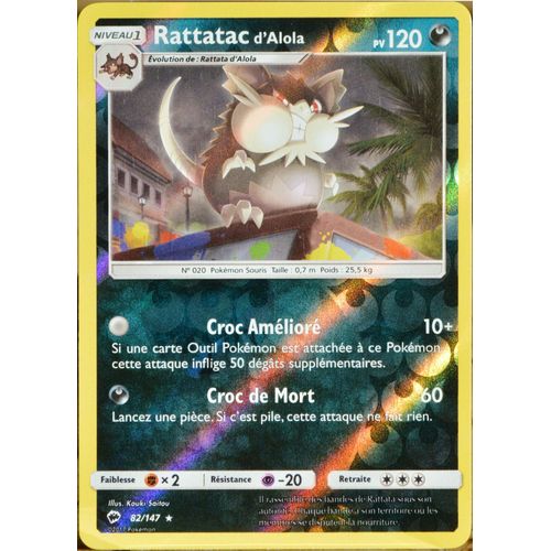 Carte Pokémon 82/147 Rattatac 'alola 120 Pv Sl3 - Soleil Et Lune - Ombres Ardentes Neuf Fr