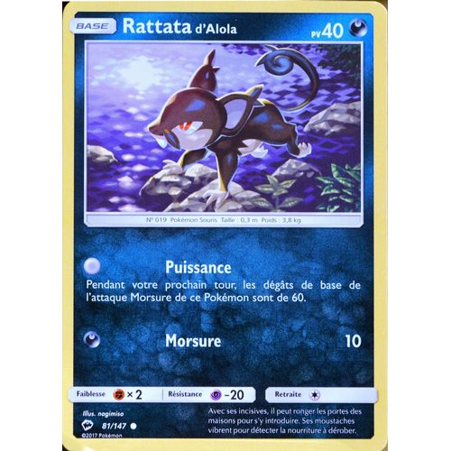 Carte Pokémon 81/147 Rattata D'alola 40 Pv - Reverse Sl3 - Soleil Et Lune - Ombres Ardentes Neuf Fr