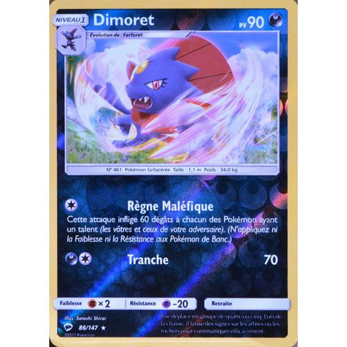 Carte Pokémon 86/147 Dimoret 90 Pv - Reverse Sl3 - Soleil Et Lune - Ombres Ardentes Neuf Fr
