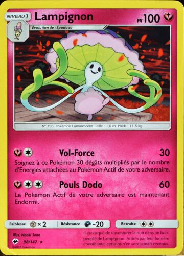 Carte Pokémon 98/147 Lampignon 100 Pv Sl3 - Soleil Et Lune - Ombres Ardentes Neuf Fr