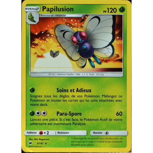 Carte Pokémon 3/147 Papilusion 120 Pv Sl3 - Soleil Et Lune - Ombres Ardentes Neuf Fr