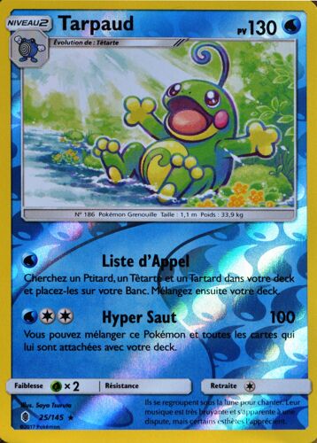 Carte Pokémon 25/145 Tarpaud 130 Pv - Holo Reverse Sl2 - Soleil Et Lune - Gardiens Ascendants Neuf Fr