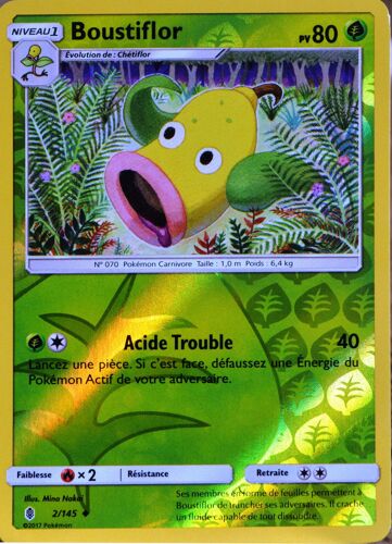 Carte Pokémon 2/145 Boustiflor 80 Pv - Reverse Sl2 - Soleil Et Lune - Gardiens Ascendants Neuf Fr