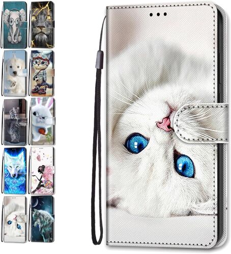 Portefeuille Coque Pour Samsung Galaxy S10 Cuir Flip Case Cover Motif Avec Fentes De Carte Pochette A Rabat Protecteur Etui Housse - Chat Blanc