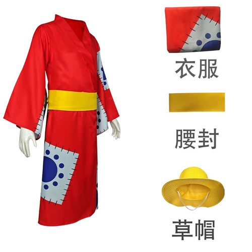 One Piece Wano Country Cos Luffy Kimono Chapeau De Paille Membre Capitaine Cosplay Costume Homme Yukata Japo